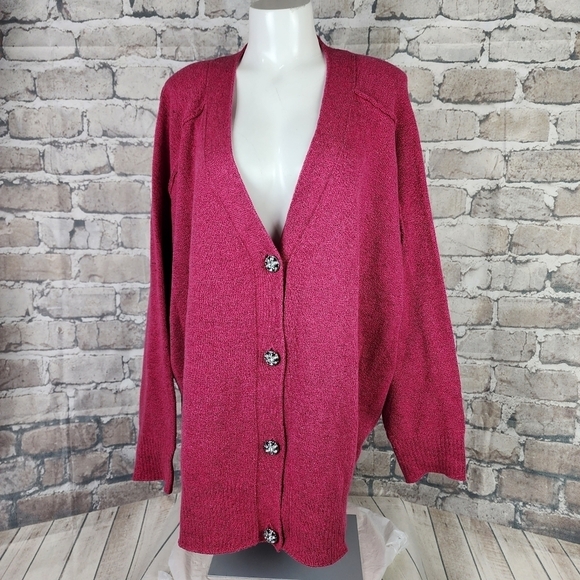 Penningtons Hot Pink Slub Cardigan Jewel Buttons Size  4X New - Picture 2 of 14